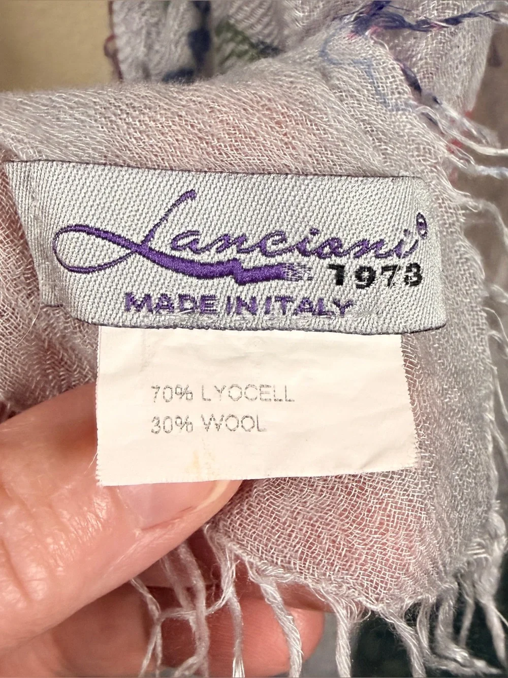 LANCIONI Gray Floral Lightweight Scarf Wrap Made in Italy Cottagecore